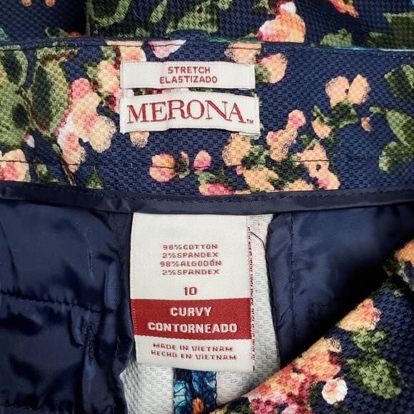 Merona Stretch Curvy Fit Ankle Pants Blue Floral Size 10 - Picture 3 of 9